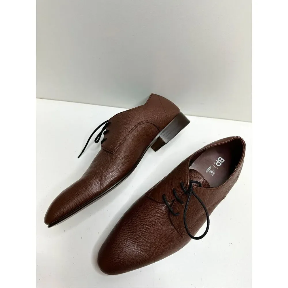 BP Derby Casual Shoes Mens Size‎ 10.5 Brown Textured Leather Plain Toe New